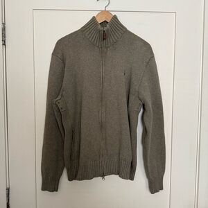 Polo Ralph Lauren Sweater Mens Sz L Gray Knit Full Zip Mock Neck Cotton Preppy